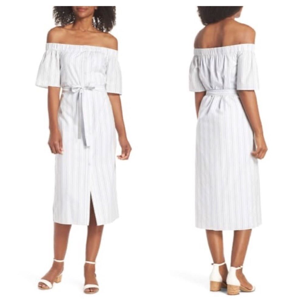 Charles Henry Off the Shoulder Cotton Midi Dress